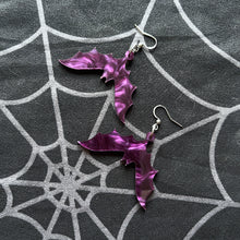 Load image into Gallery viewer, Purple Pearl Bat Earrings