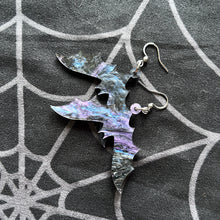 Load image into Gallery viewer, Oil Slicked Galaxy Bat Earrings