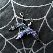 Load image into Gallery viewer, Oil Slicked Galaxy Bat Earrings