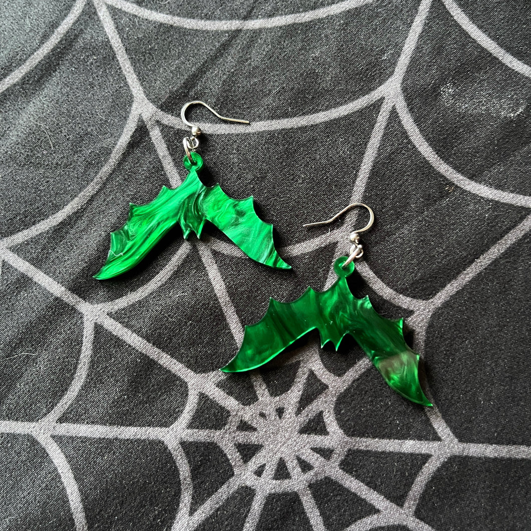 Dark Green Potion Bat Earrings (MTO)