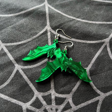 Load image into Gallery viewer, Dark Green Potion Bat Earrings (MTO)
