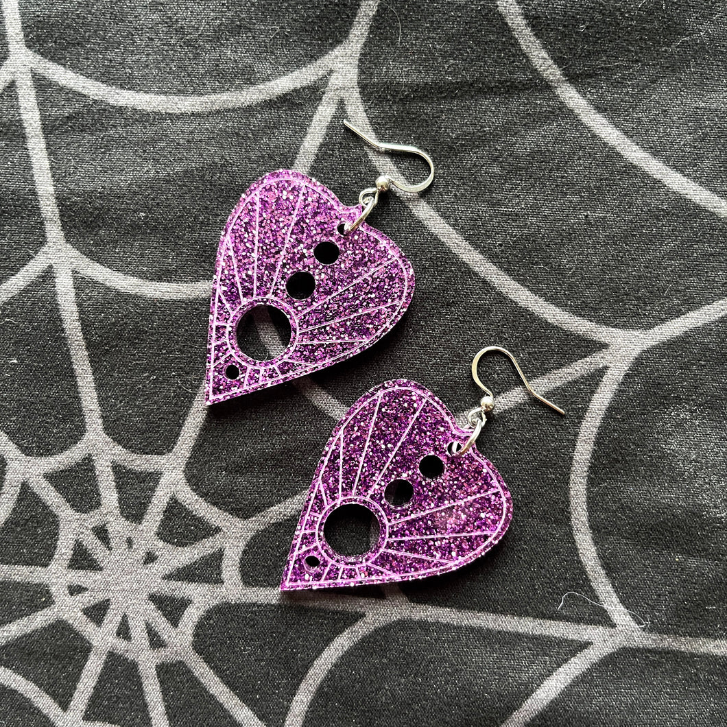 Purple Glitter Planchette Earrings