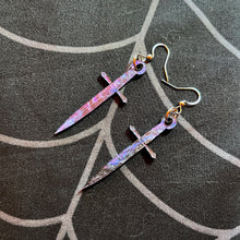 Load image into Gallery viewer, Oil Slicked Galaxy Dagger Earrings