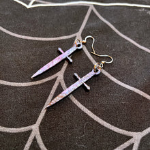 Load image into Gallery viewer, Oil Slicked Galaxy Dagger Earrings