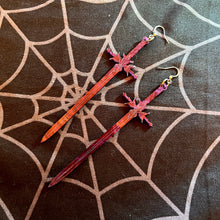 Load image into Gallery viewer, Purple Pearl Sword Earrings (MTO)