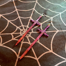Load image into Gallery viewer, Purple Pearl Sword Earrings (MTO)