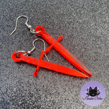 Load image into Gallery viewer, Bright Red Mirrored Dagger Earrings or Pendant (MTO)
