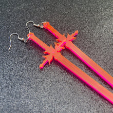 Load image into Gallery viewer, Neon Pink Sword Earrings or Pendant (MTO)