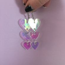 Load image into Gallery viewer, Iridescent Heart Tiered Earrings (MTO)