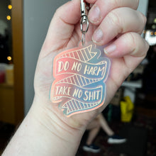 Load image into Gallery viewer, Do No Harm Take No Shit Frosted Iridescent Keychain
