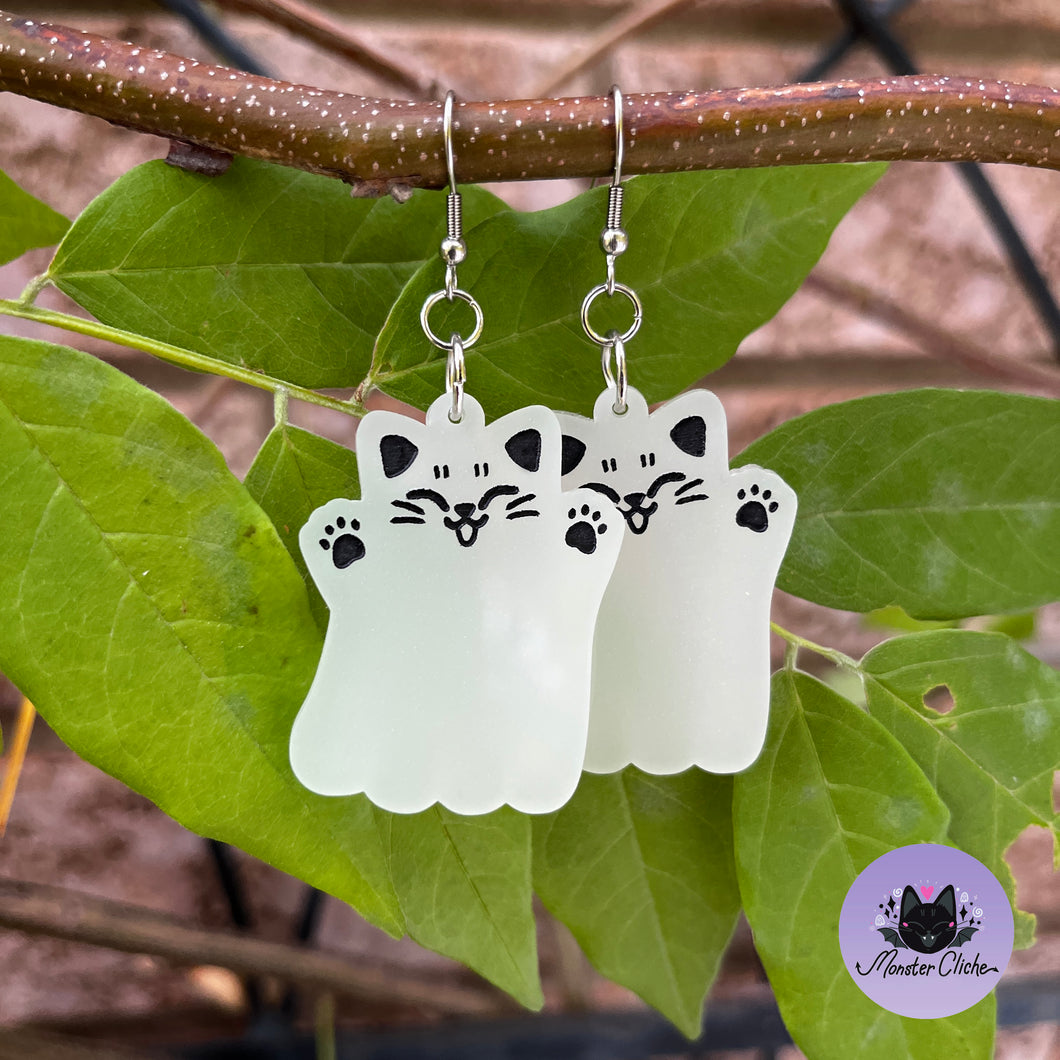 Glow in the Dark Ghost Kitty Earrings