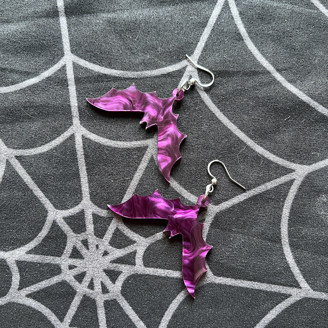Purple Pearl Bat Earrings
