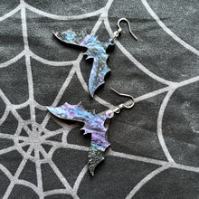 Load image into Gallery viewer, Oil Slicked Galaxy Bat Earrings
