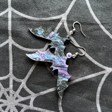Load image into Gallery viewer, Oil Slicked Galaxy Bat Earrings
