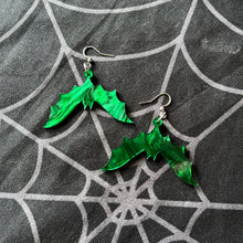 Load image into Gallery viewer, Dark Green Potion Bat Earrings (MTO)
