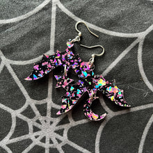 Load image into Gallery viewer, Chunky Pink &amp; Purple Glitter Bat Earrings (MTO)

