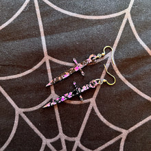 Load image into Gallery viewer, Chunky Purple &amp; Pink Glitter Dagger Earrings
