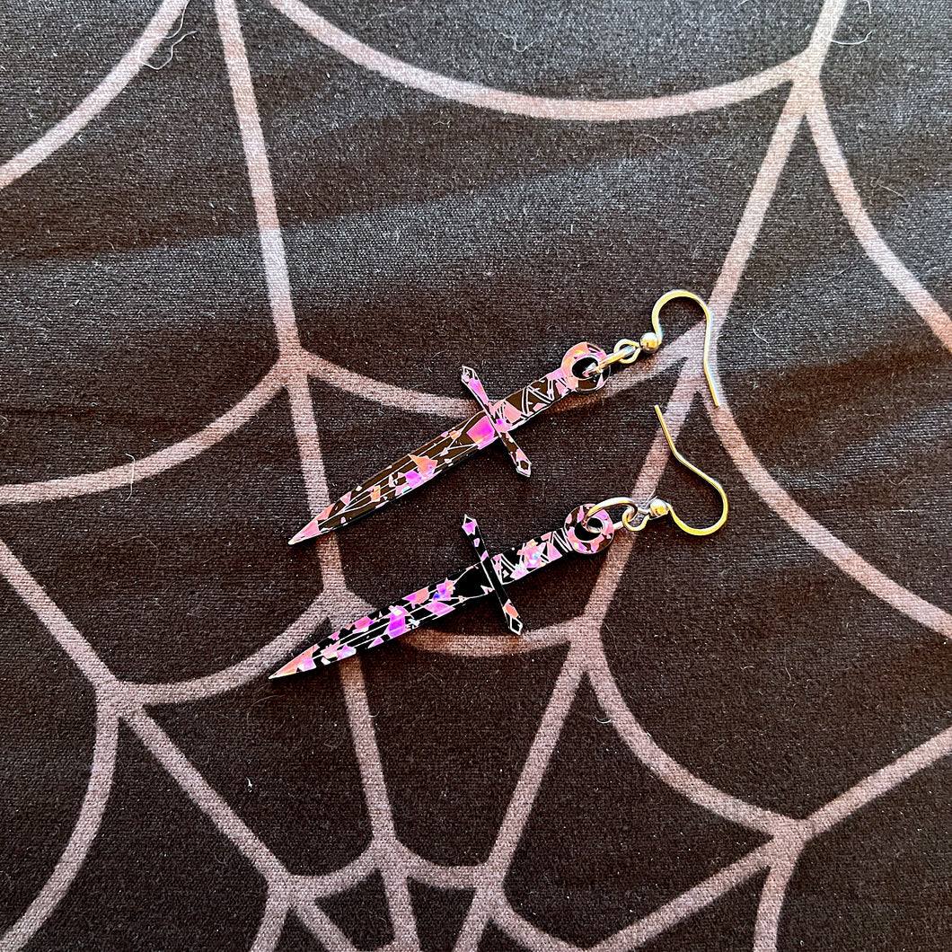 Chunky Purple & Pink Glitter Dagger Earrings