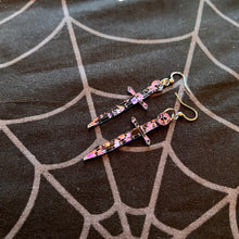 Load image into Gallery viewer, Chunky Purple &amp; Pink Glitter Dagger Earrings
