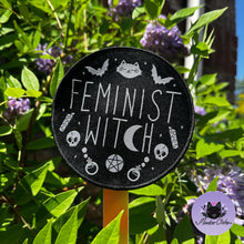 Load image into Gallery viewer, Feminist Witch Embroidered Woven Iron On Patch ~ Black Variant ~
