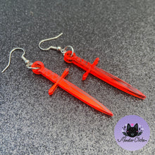 Load image into Gallery viewer, Bright Red Mirrored Dagger Earrings or Pendant (MTO)
