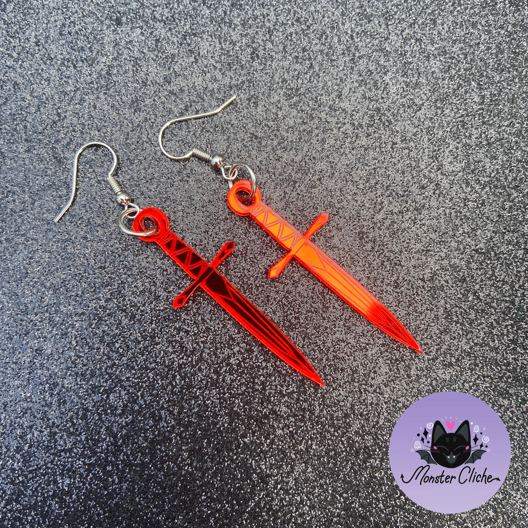 Bright Red Mirrored Dagger Earrings or Pendant (MTO)