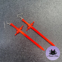 Load image into Gallery viewer, Bright Red Mirrored Sword Earrings or Pendant (MTO)
