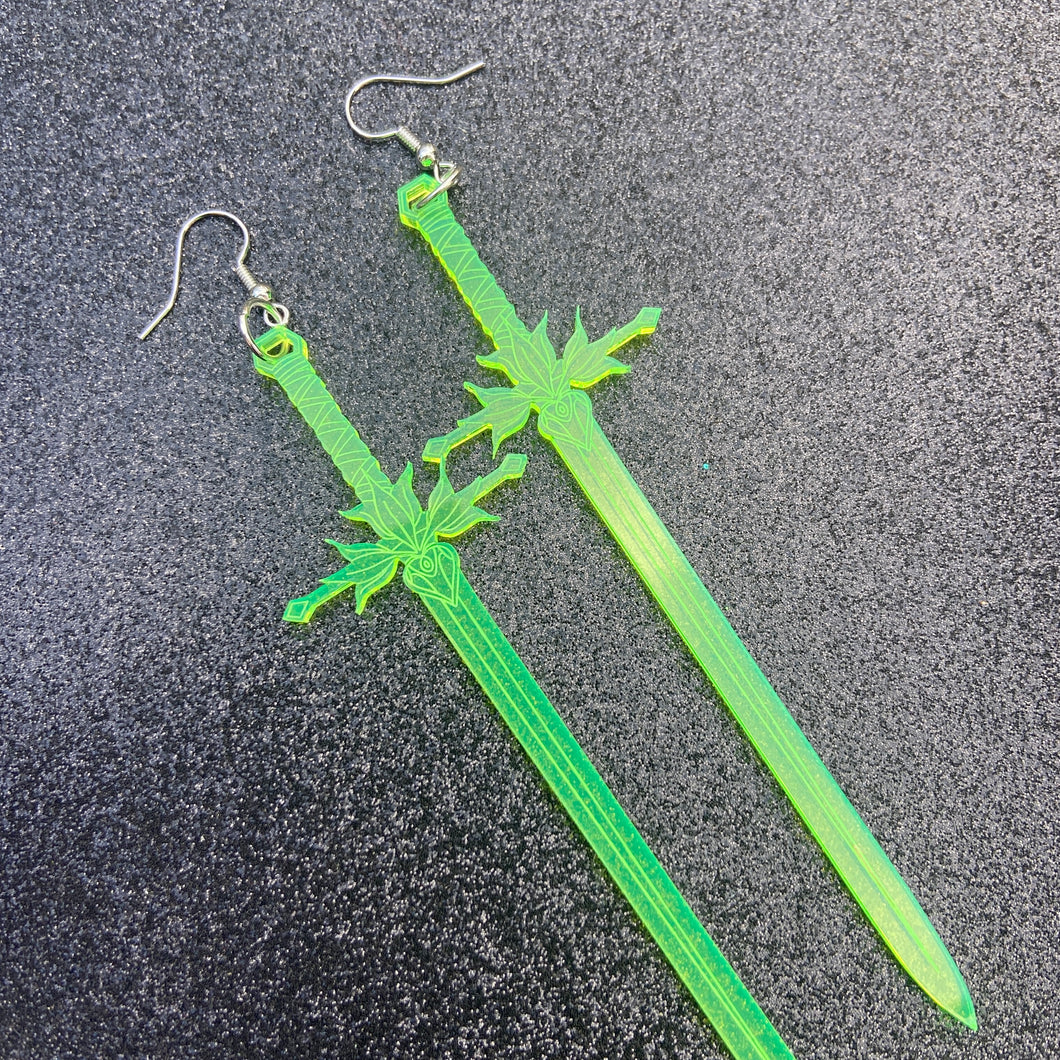 Neon Green Sword Earrings or Pendant (MTO)