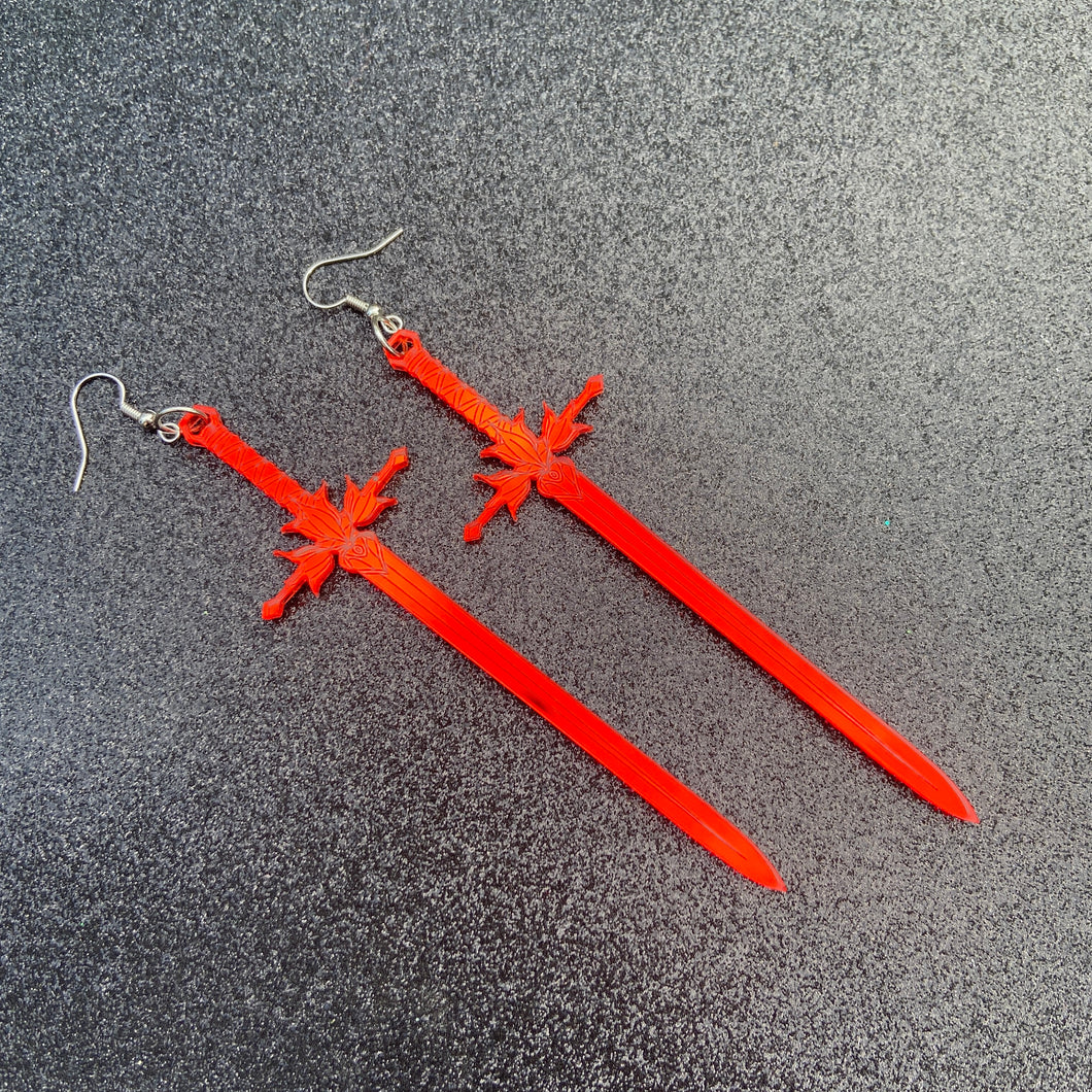 Bright Red Mirrored Sword Earrings or Pendant (MTO)