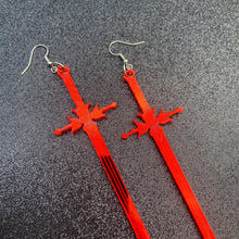Load image into Gallery viewer, Bright Red Mirrored Sword Earrings or Pendant (MTO)
