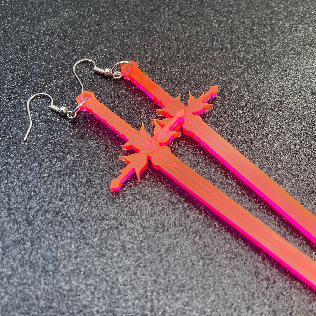 Neon Pink Sword Earrings or Pendant (MTO)