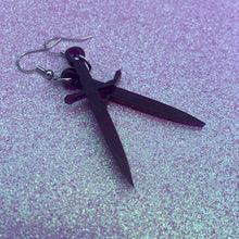 Load image into Gallery viewer, Purple Dagger Earrings or Pendant (MTO)
