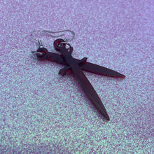 Load image into Gallery viewer, Blood Red Dagger Earrings or Pendant (MTO)
