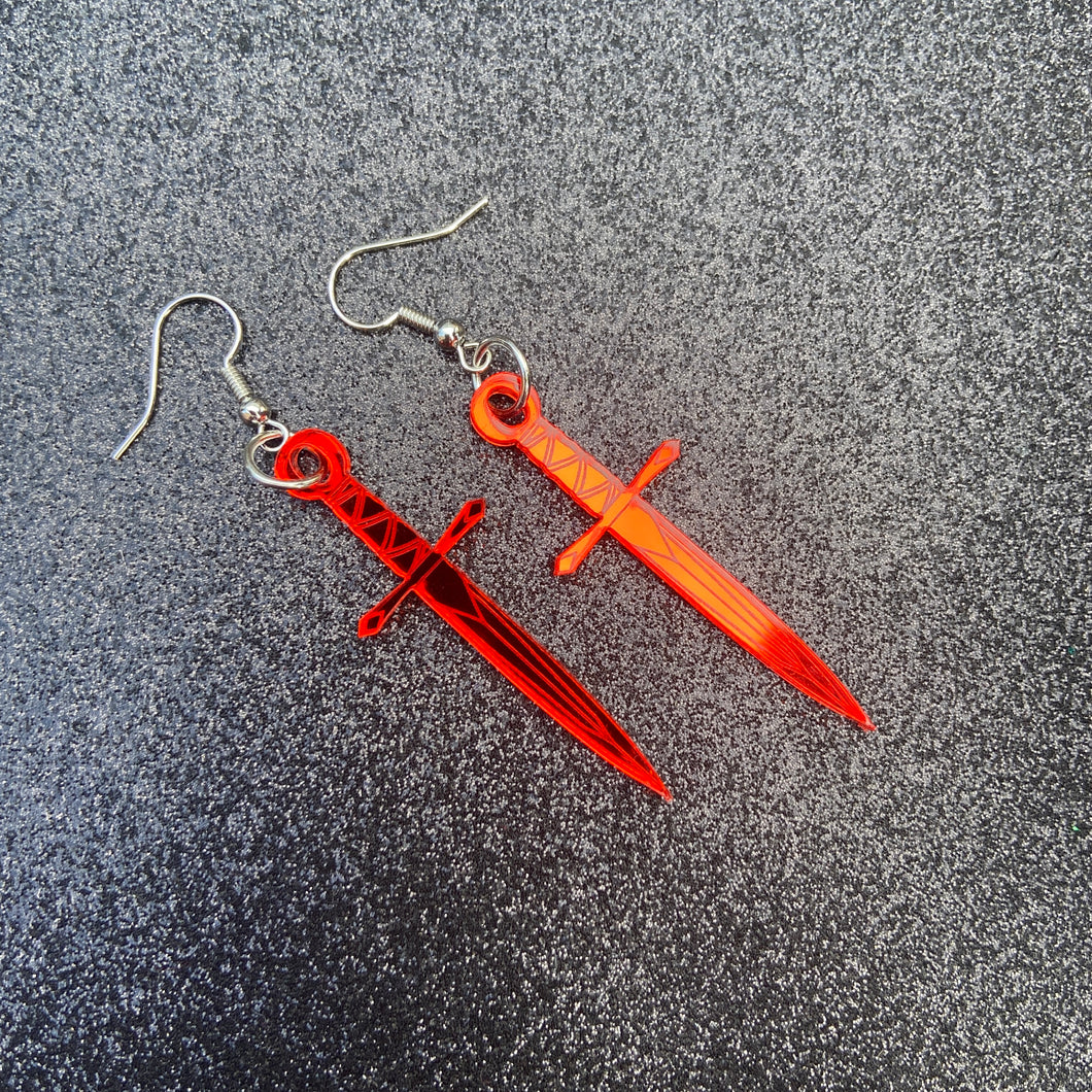 Bright Red Mirrored Dagger Earrings or Pendant (MTO)