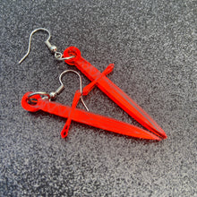 Load image into Gallery viewer, Bright Red Mirrored Dagger Earrings or Pendant (MTO)
