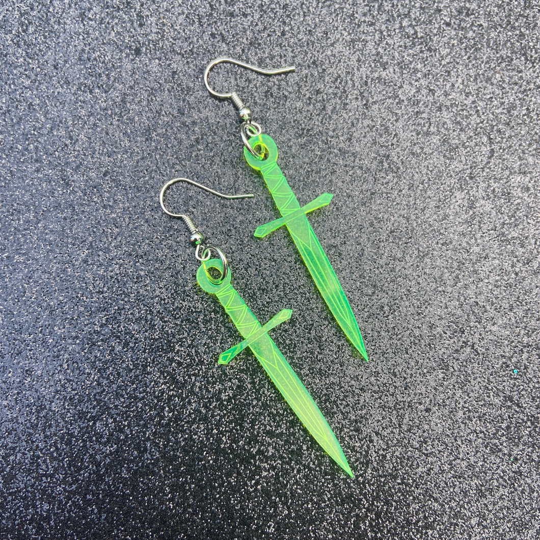 Neon Green Dagger Earrings or Pendant (MTO)