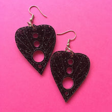 Load image into Gallery viewer, Glittery Black Planchette Earrings (MTO)
