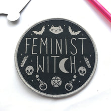 Load image into Gallery viewer, Feminist Witch Embroidered Woven Iron On Patch
